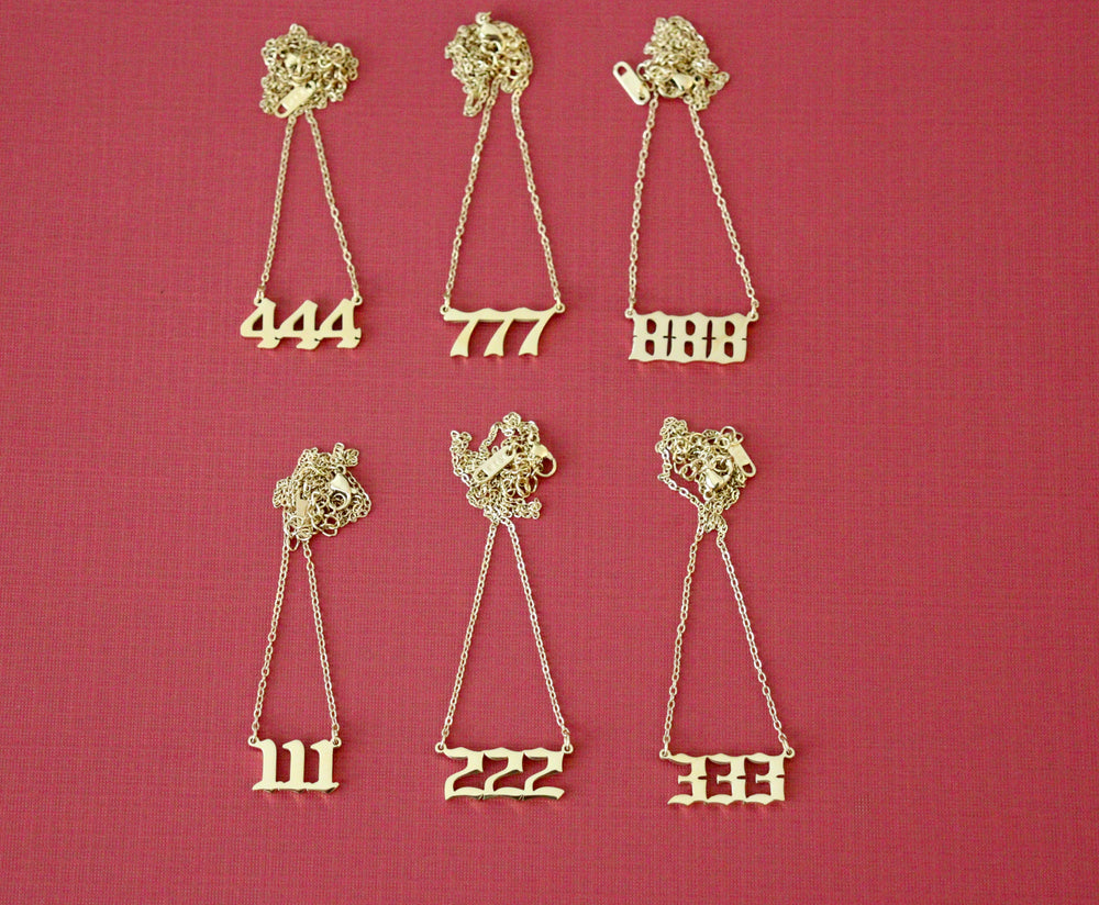 Tarnish free gold plated angel number necklace, meaningful and affordable fashion jewelry for women, perfect for layering or everyday wear.