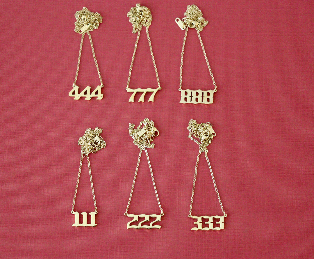 Tarnish free gold plated angel number necklace, meaningful and affordable fashion jewelry for women, perfect for layering or everyday wear.