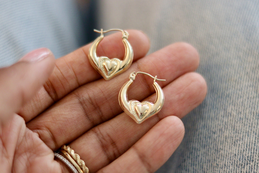 10K Yellow Gold Heart Hoops