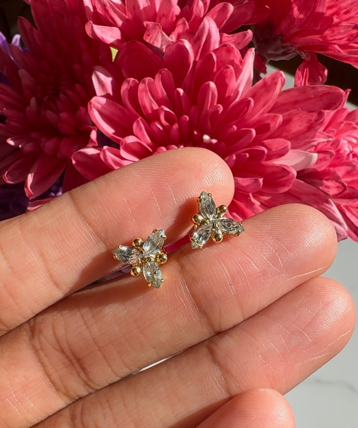 Cubic zirconia stud earrings for women, classic and affordable gold plated fashion jewelry with a diamond-like sparkle, perfect for everyday wear or special occasions.