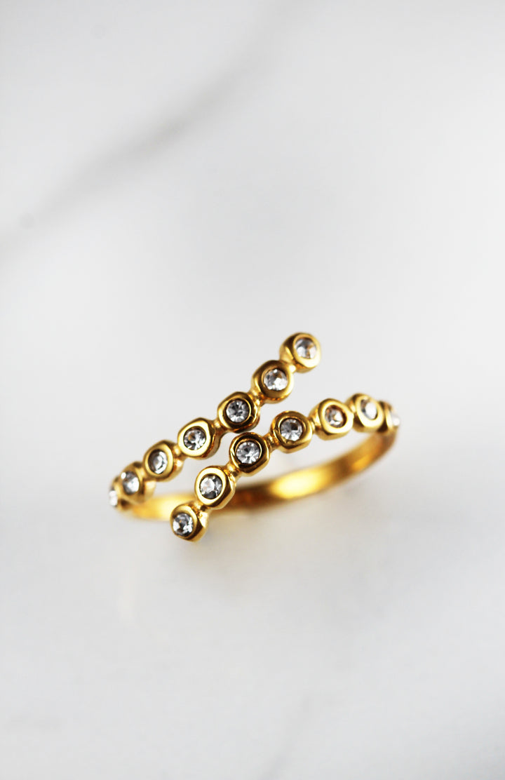 Gold plated statement ring, lightweight and comfortable costume jewelry for women, affordable fashion accessory perfect for bold, on-trend looks.