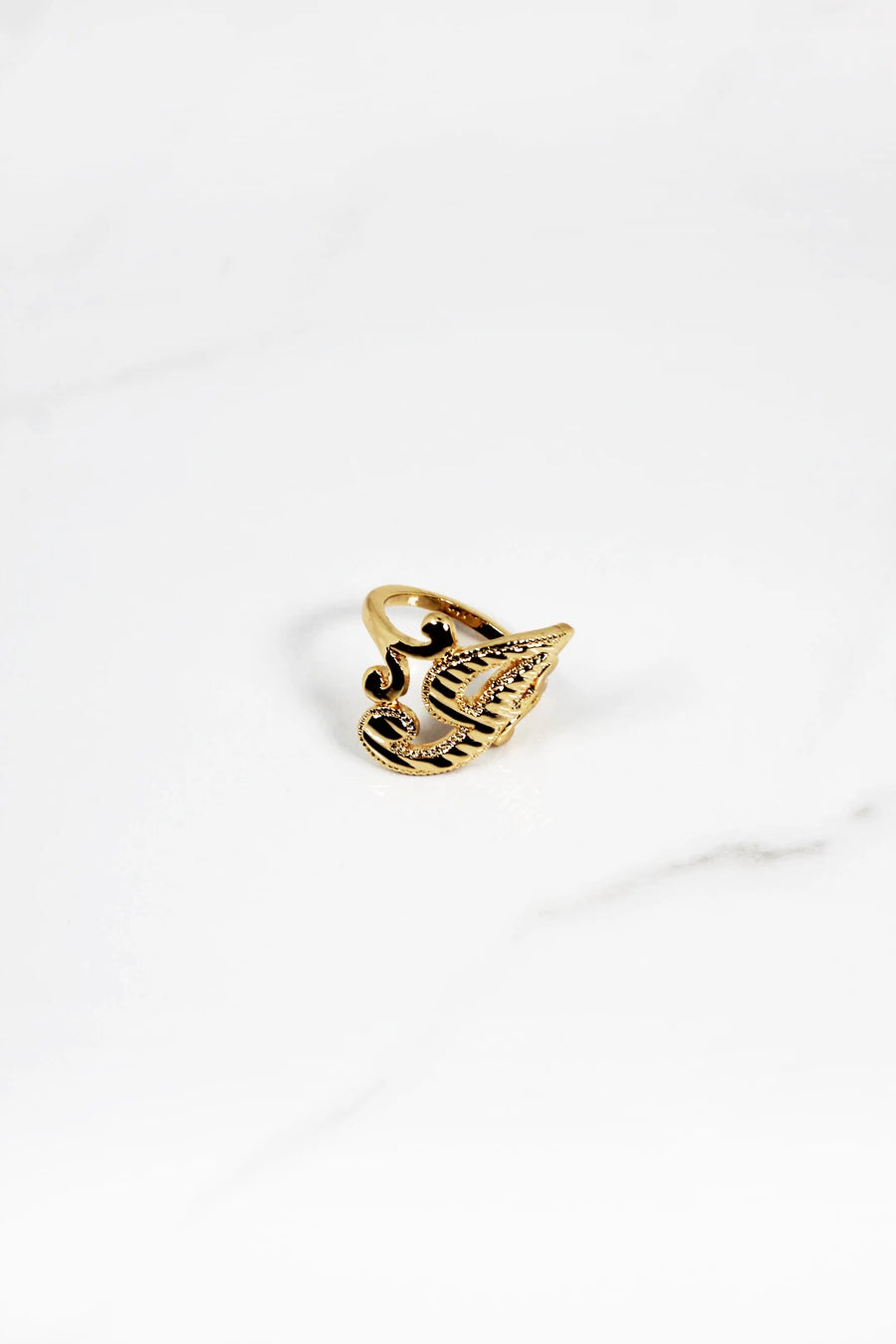 Custom gold name ring with smooth polished finish, trendy and affordable fashion jewelry with a personal touch.