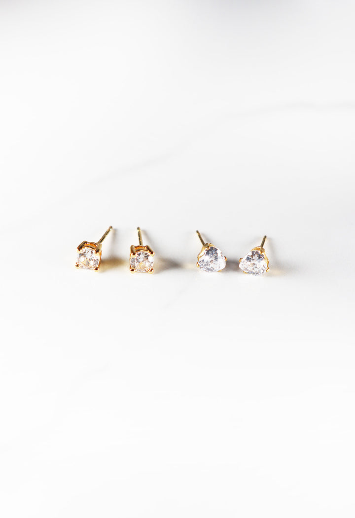 Cubic zirconia stud earrings for women, classic and affordable gold plated fashion jewelry with a diamond-like sparkle, perfect for everyday wear or special occasions.