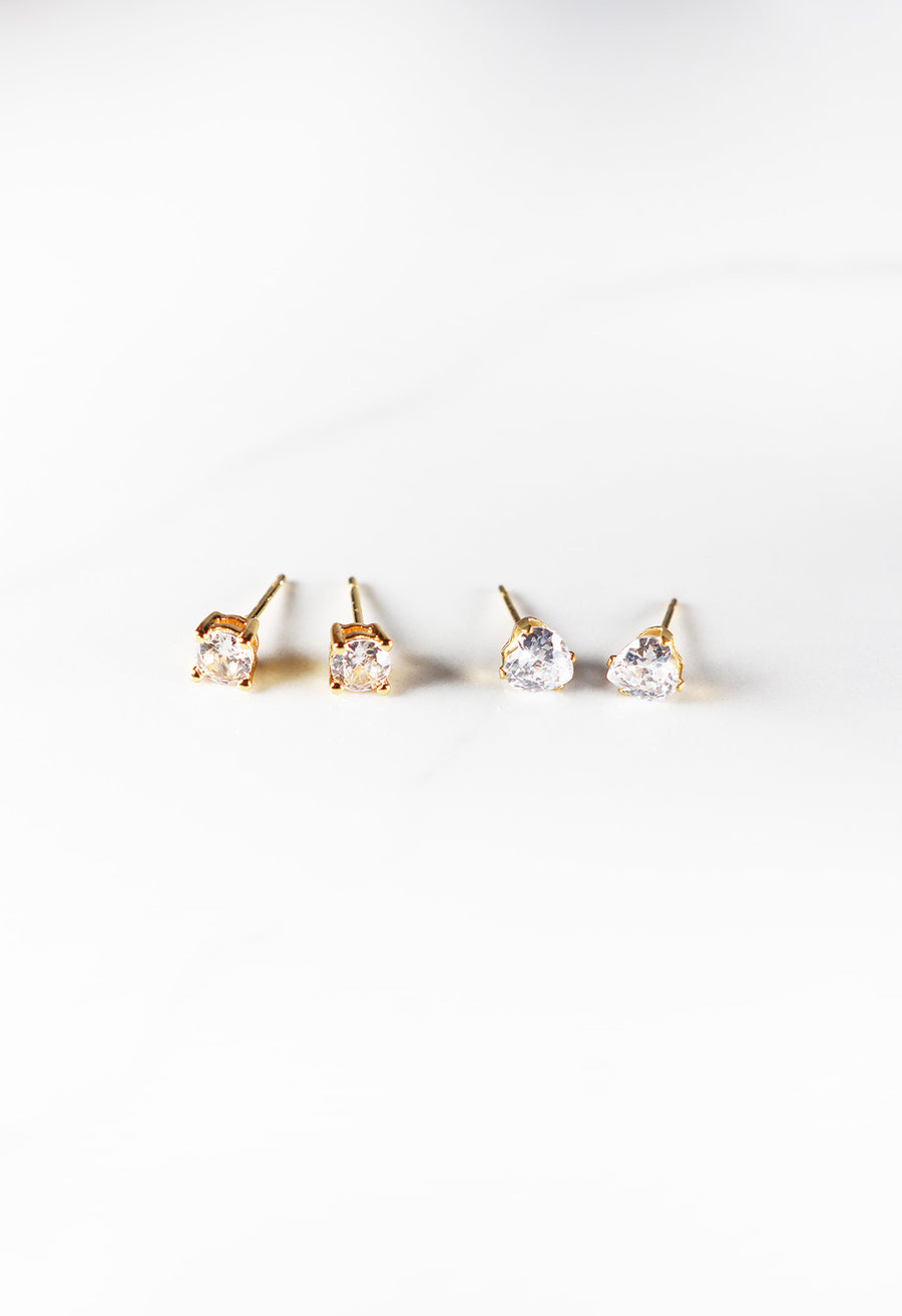 Cubic zirconia stud earrings for women, classic and affordable gold plated fashion jewelry with a diamond-like sparkle, perfect for everyday wear or special occasions.