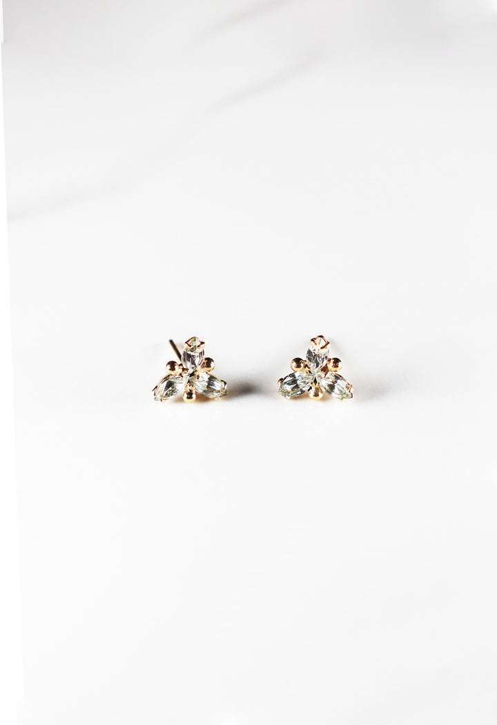 Cubic zirconia stud earrings for women, classic and affordable gold plated fashion jewelry with a diamond-like sparkle, perfect for everyday wear or special occasions.