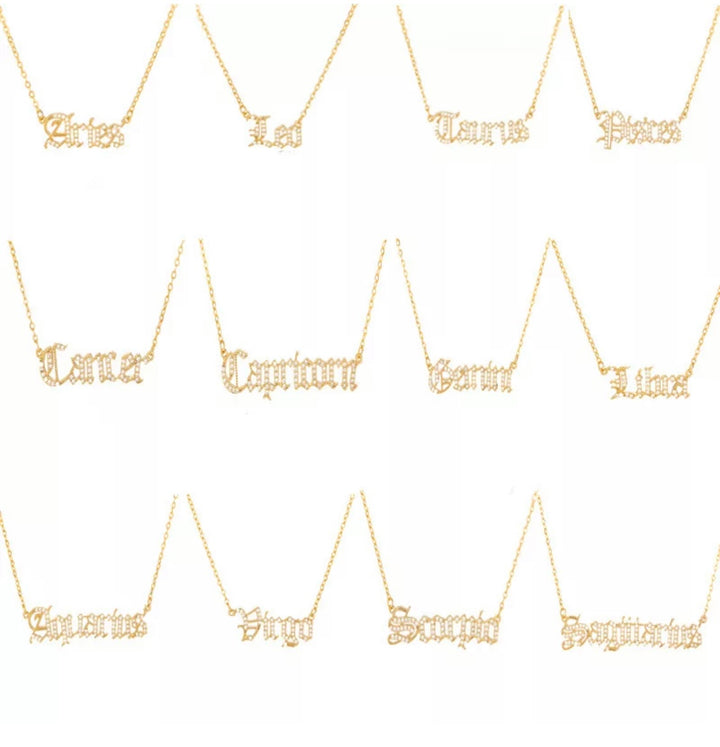 Gothic Font Zodiac Necklace