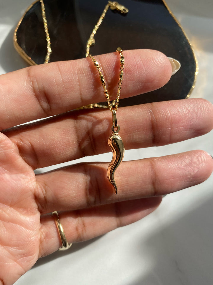 14k Yellow Gold Horn Charm Necklace