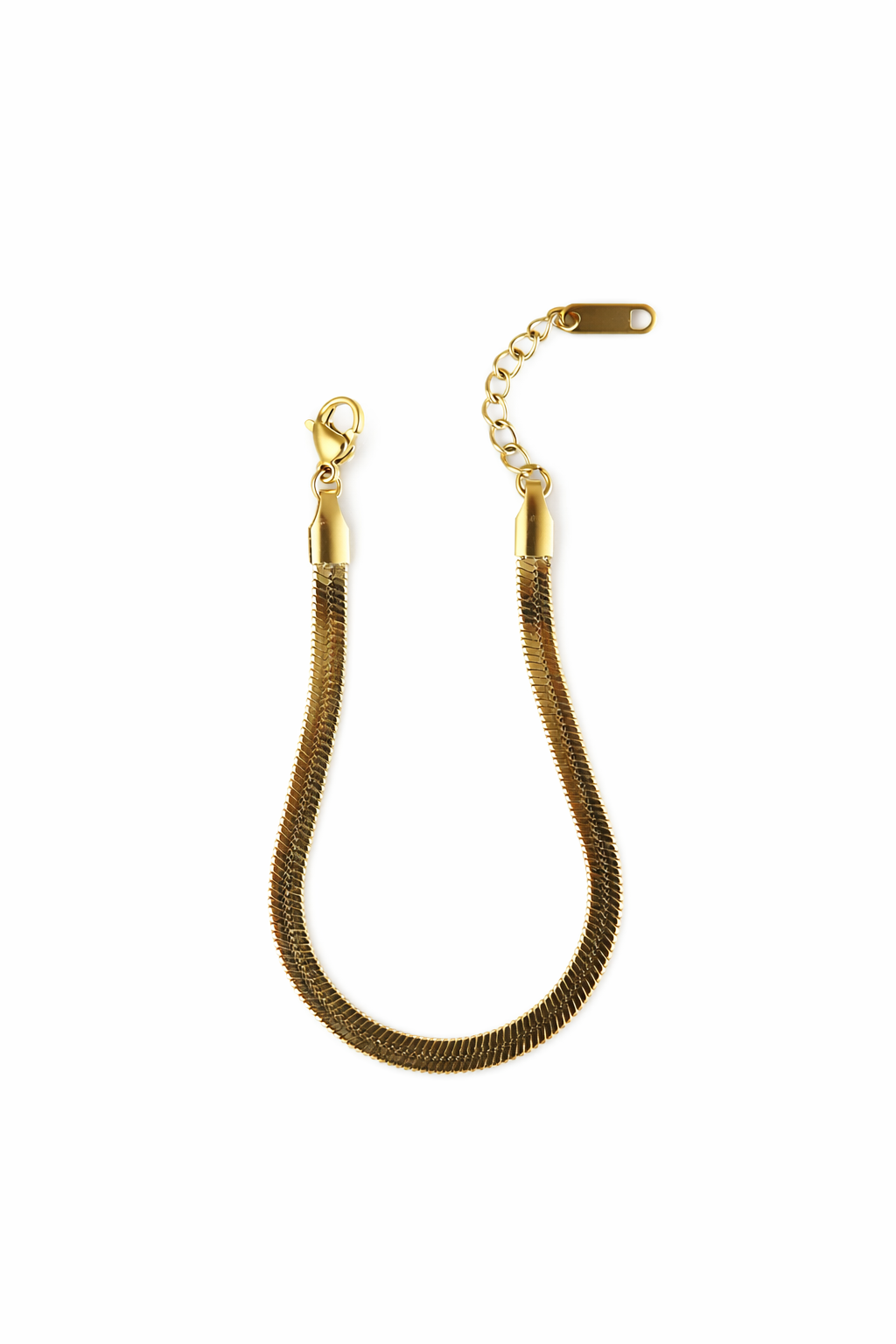 Gold herringbone bracelet on a white background