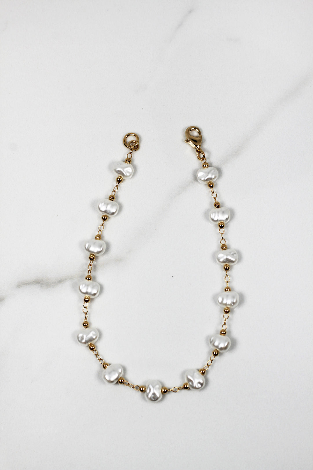 Pearl beaded tennis anklet