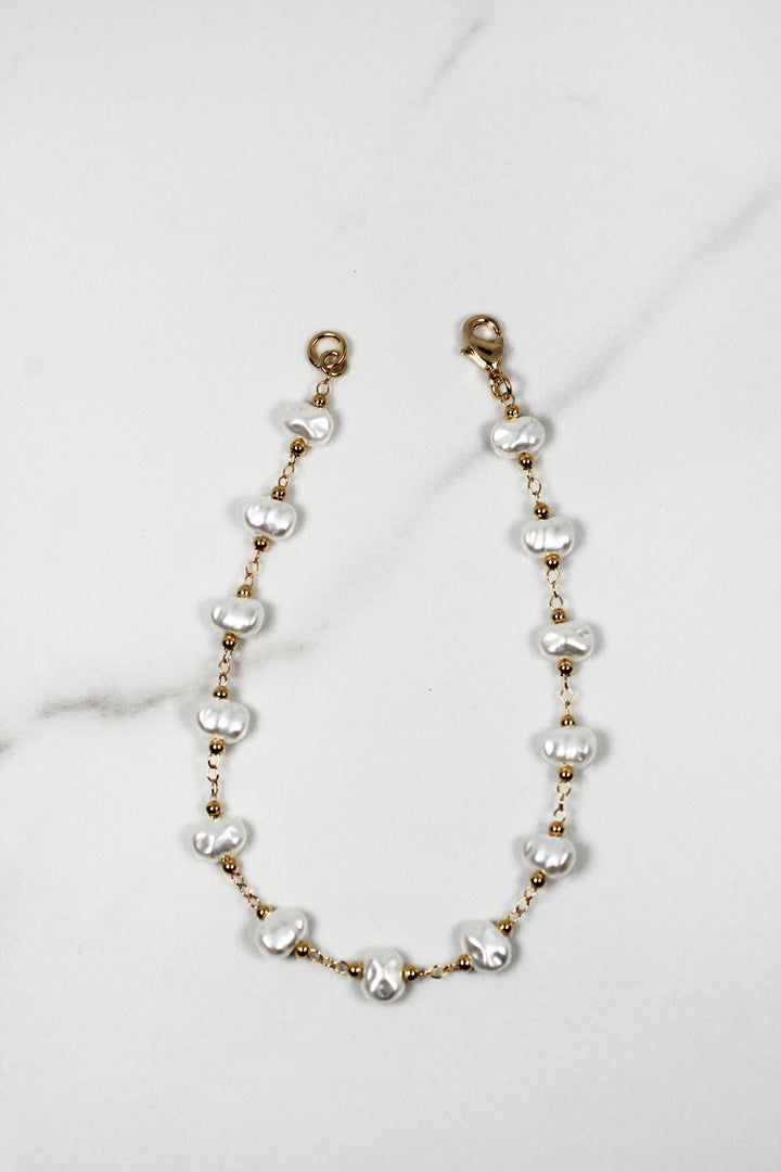 Pearl beaded tennis anklet