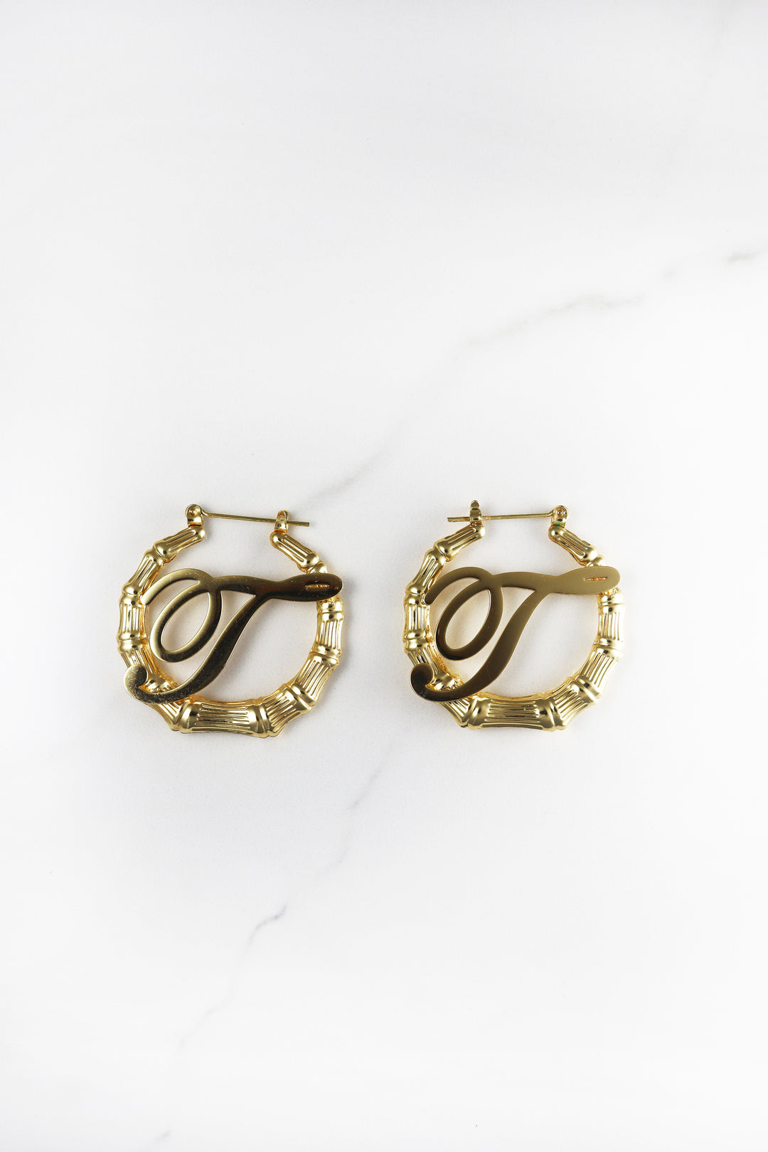 Custom Initial Bamboo Hoop Earrings