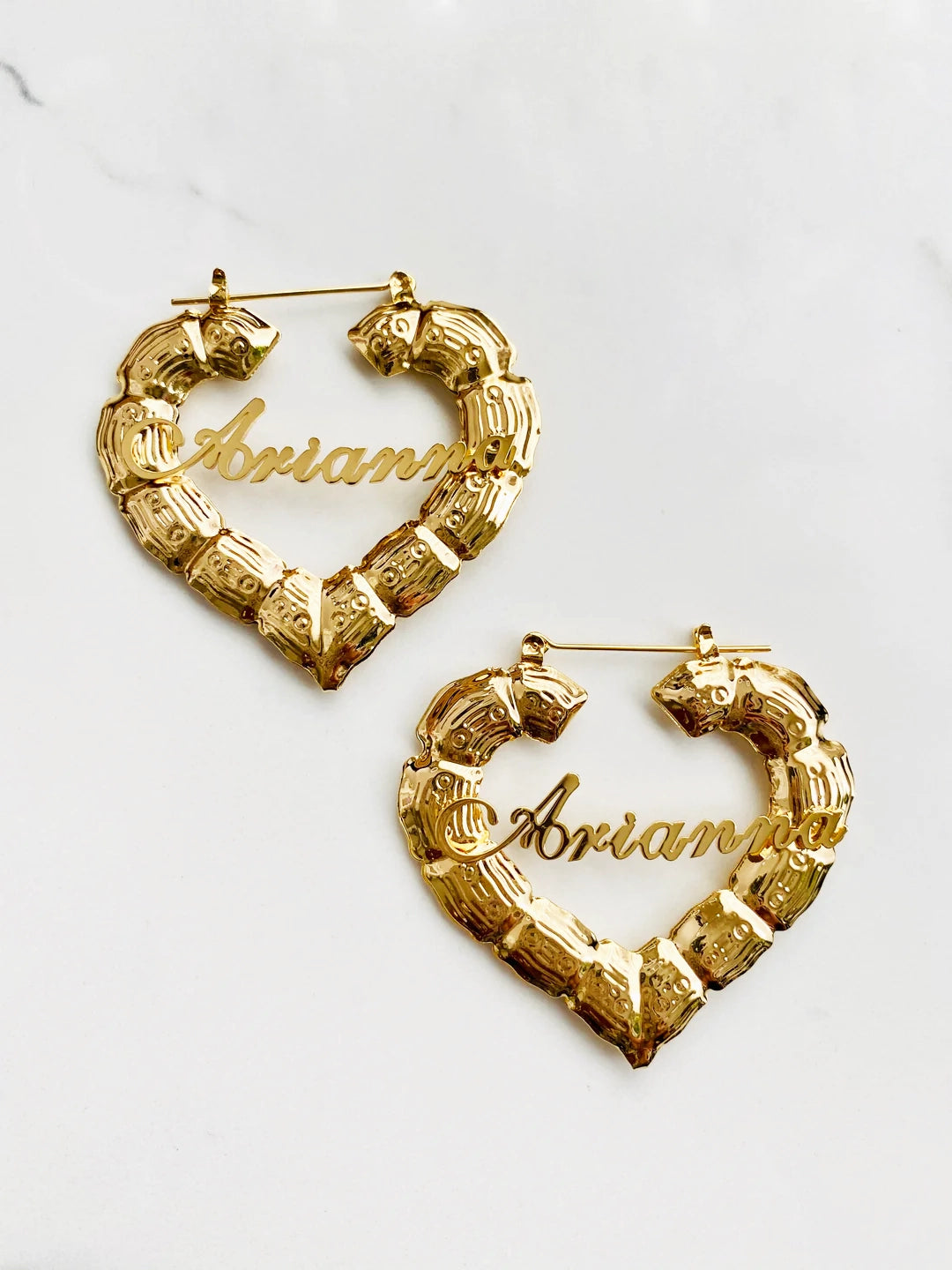 Custom Heart Bamboo Hoop Earrings