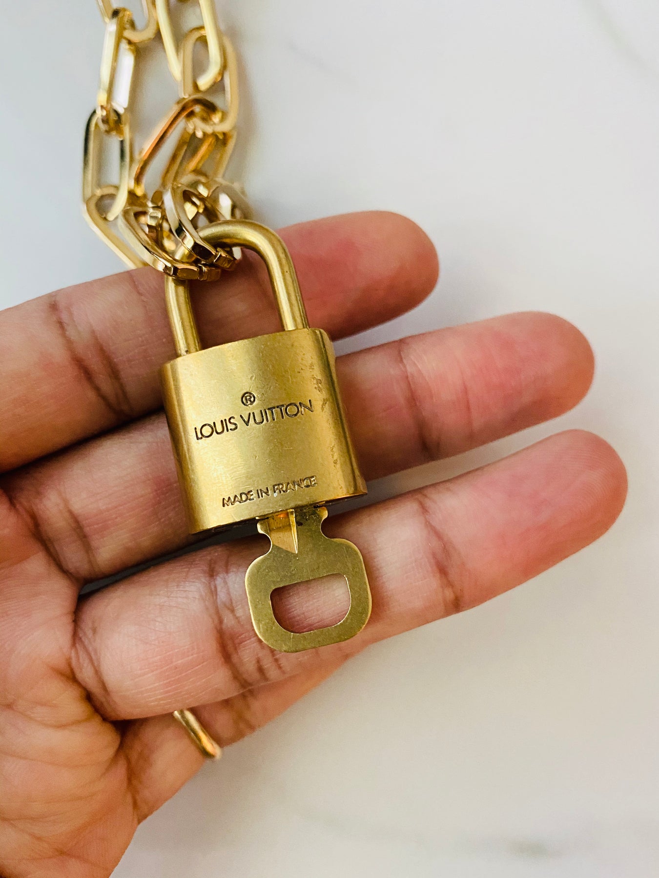 Reworked Vintage Chunky Louis Vuitton Padlock Necklace – Lux