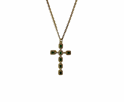 Emerald Cross Charm Necklace