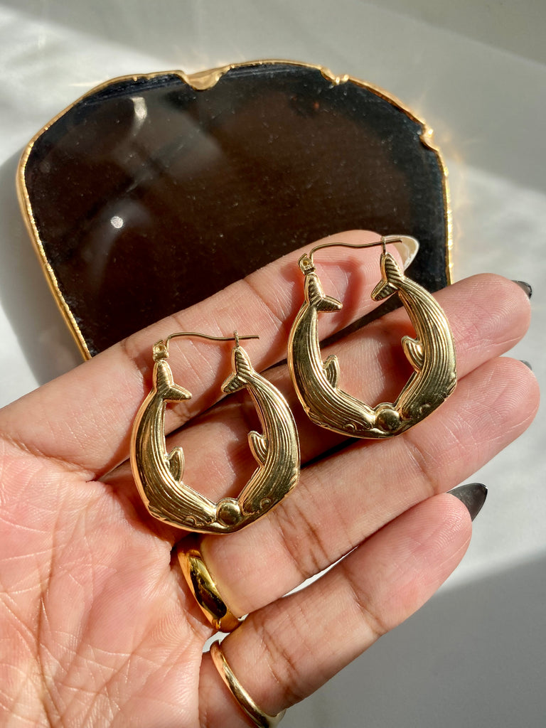Kissing dolphin hoop top earrings