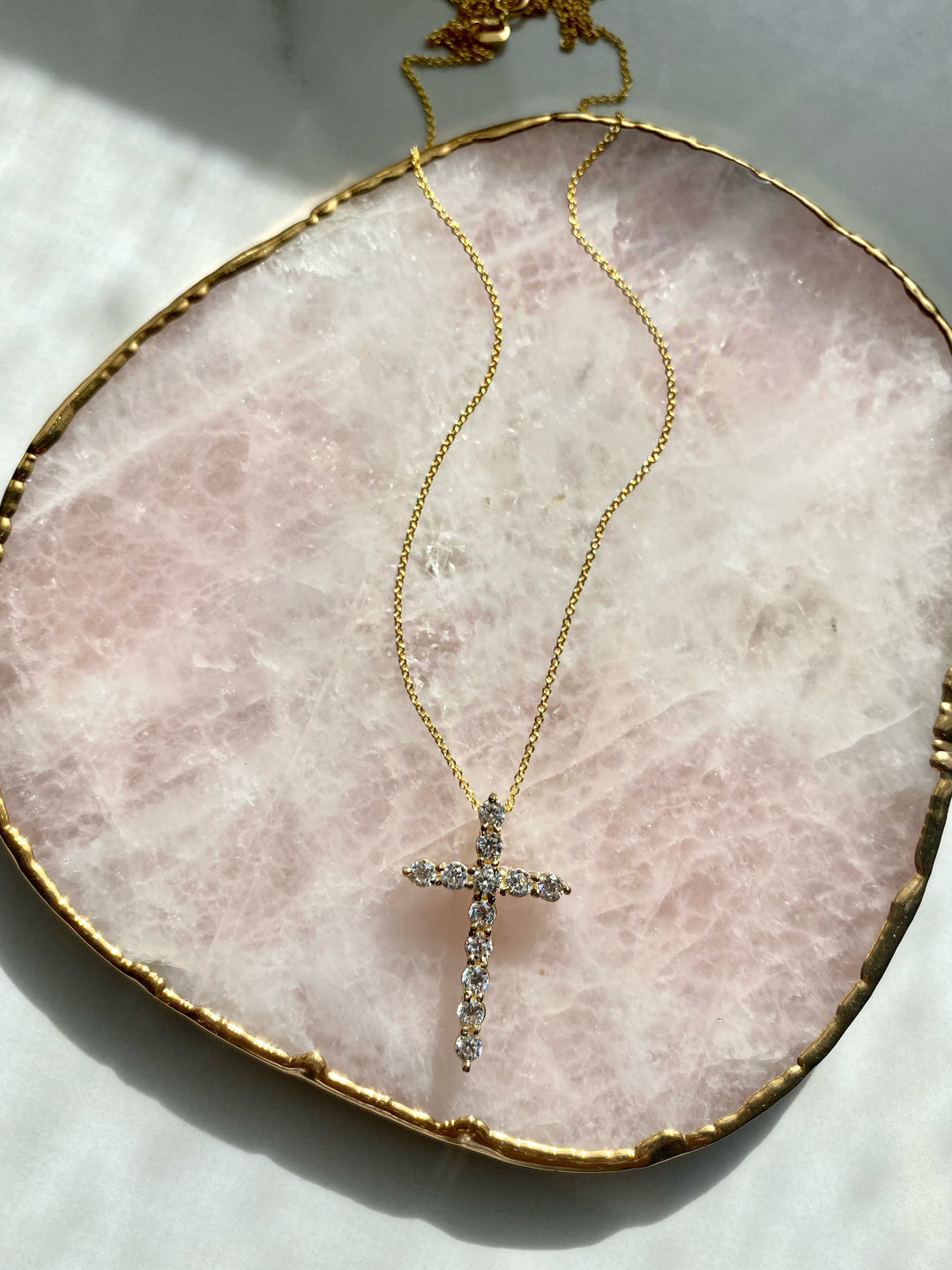14k Yellow Gold and CZ Cross Necklace